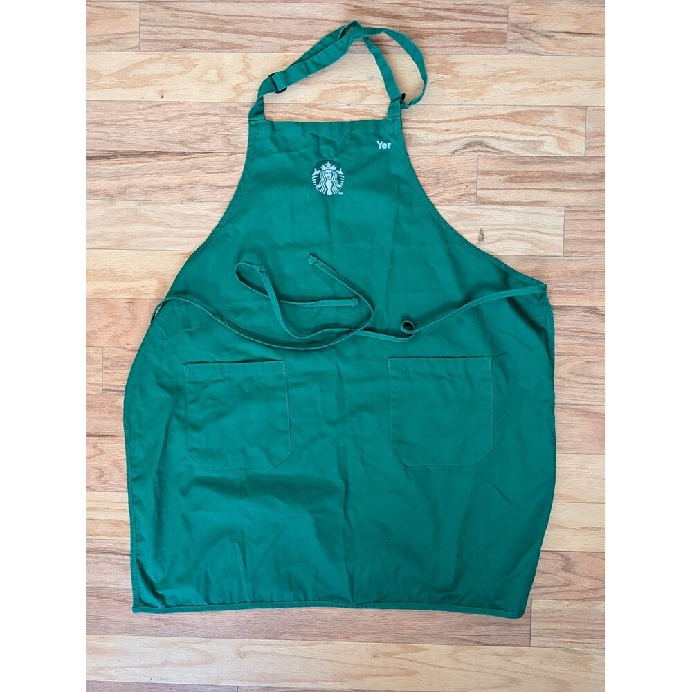 Starbucks Modern Green Barista Apron White Logo Employee Uniform 2-Pocket